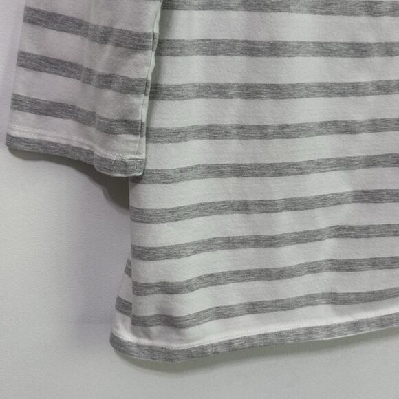 Maeve Anthropologie Gray Striped Shirt S Button Hem 3/4 Sleeve Pullover Casual - Picture 4 of 10